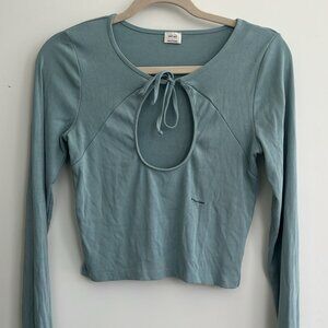 Aritzia Wilfred Harlequin Longsleeve Keyhole Blue, Size L